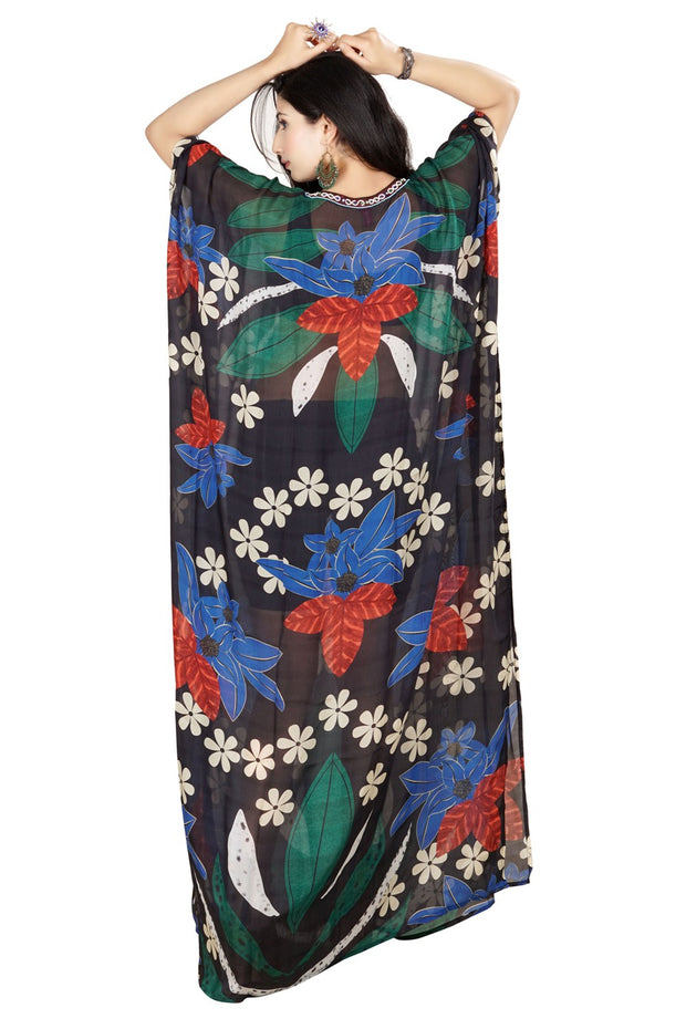 Lace Up Silk Kaftan Floral Print Silk Caftan Dress For Women Silk Dress