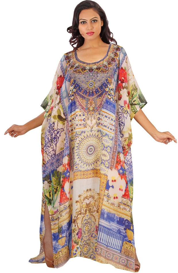 Floral Print Kaftan Silk Beach party Kaftan Resort wear kaftan silk ka ...