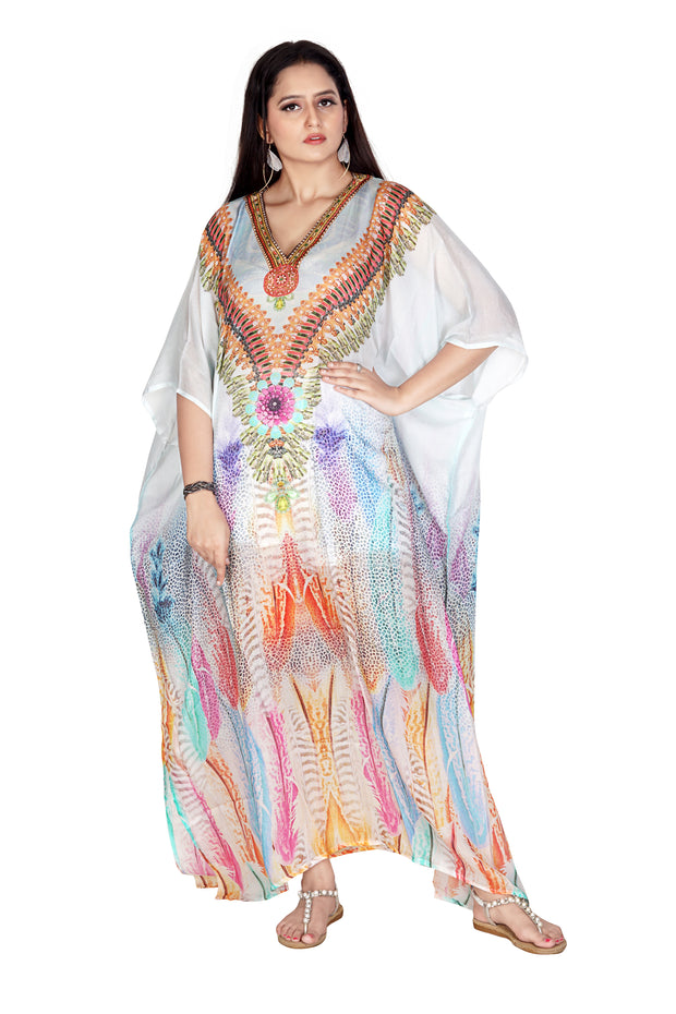 Designer Glamorous Bohemian Leopard Print Silk Blend Womens Kaftans