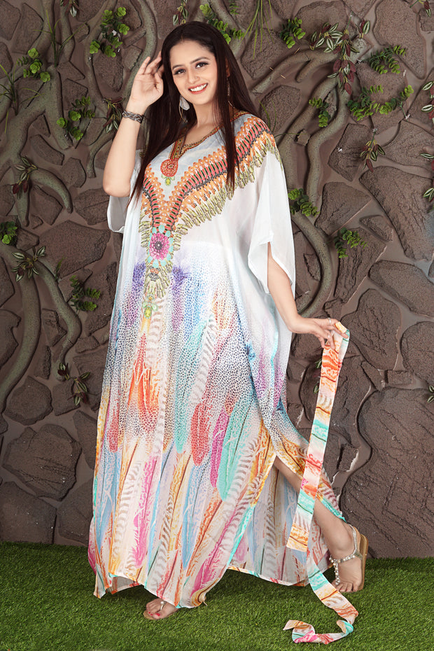Designer Glamorous Bohemian Leopard Print Silk Blend Womens Kaftans