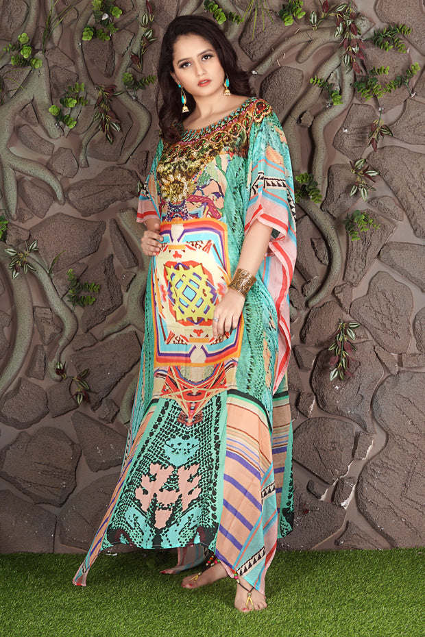 black and white kaftan dress