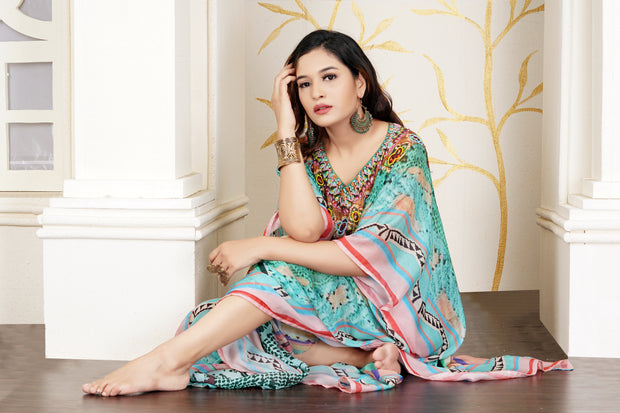 Python Print with basic geometric Patterns long Silk Kaftan