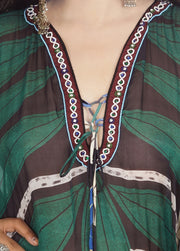 Lace Up Silk Kaftan Floral Print Silk Caftan Dress For Women Silk Dress