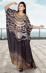 Cruise wear Silk kaftan beautiful Round neckline crystals embellished silk beach cover up swim wear kaftan - Silk kaftan