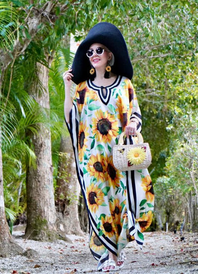 Plus size holidays kaftan sunflower print Silk caftans