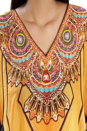 Striped long Silk kaftan vacation beach outfits Tiger Print offering sleek material and spell bound handcraft for sporty look