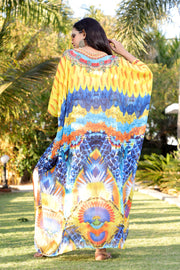 Lace up Kaftan Innovative feathery print kaftan