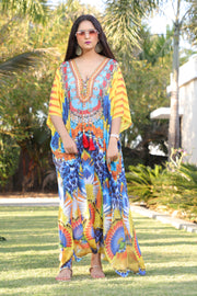 Lace up Kaftan Innovative feathery print kaftan