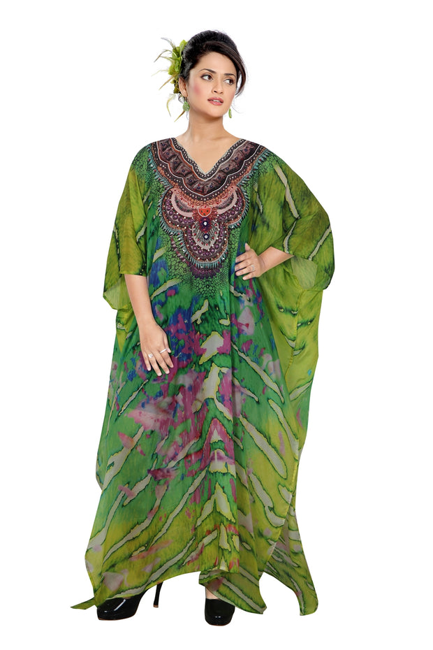 Green Camouflage Print Silk Kaftan For Women Silk Dress kaftan luxury