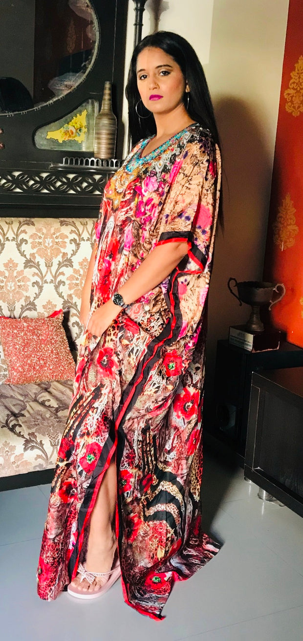 kaftan designer floral print silk caftan gown kaftan resort wear for women