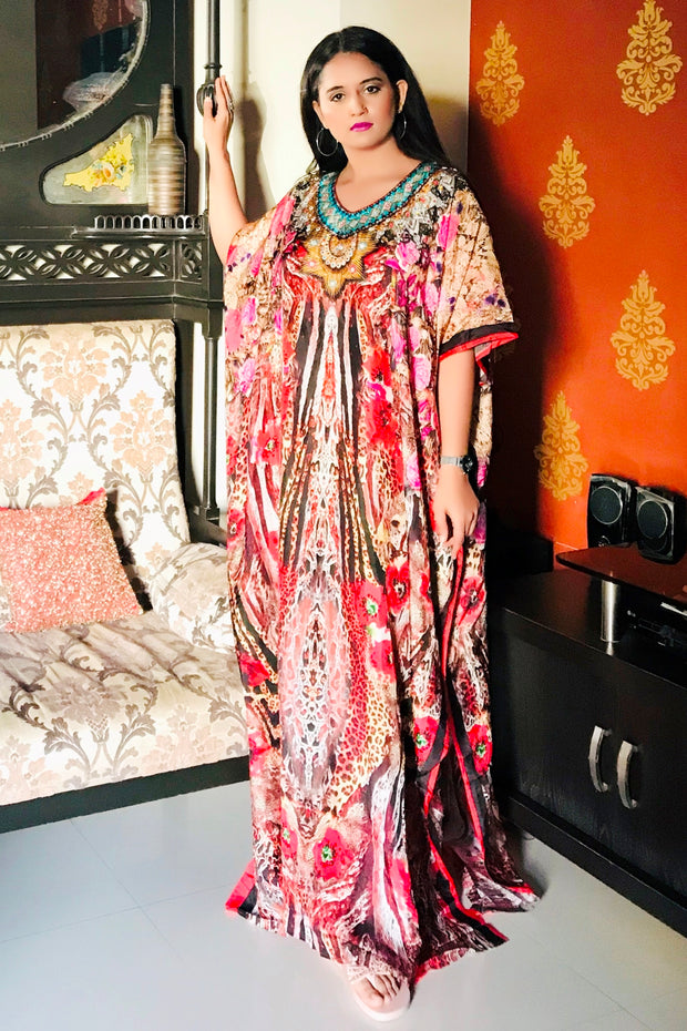 kaftan designer floral print silk caftan gown kaftan resort wear for women