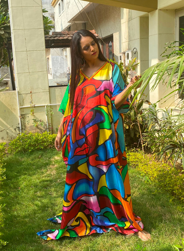 designer wear Royal Evening silk kaftan Picasso inspired caftan outfit