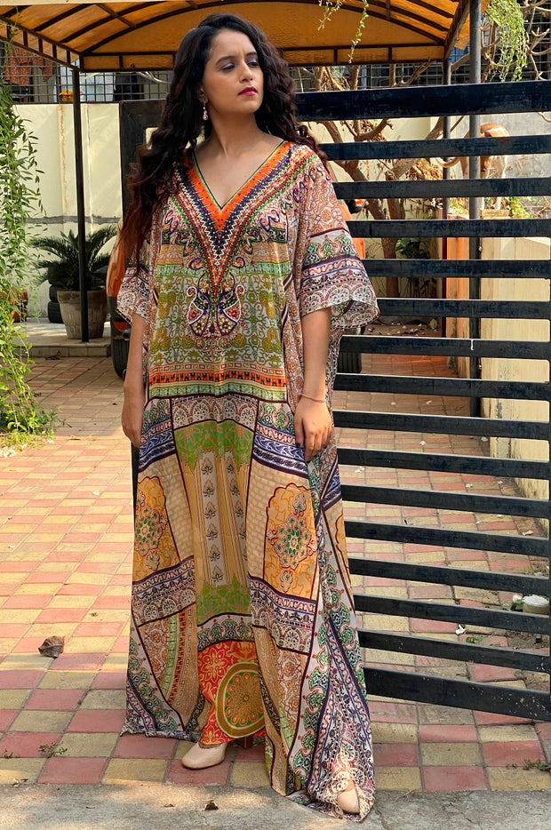 Pure silk kaftans elegant silk dress crystal embellished beach wear caftan