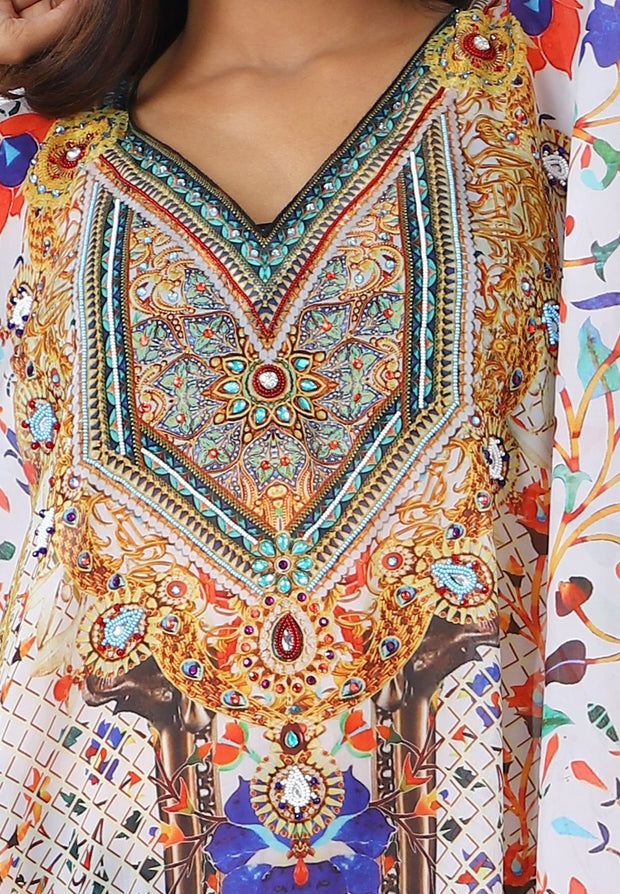 Exotic designer print kaftan silk dress silk kaftan long beach cover up kaftan