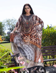 Embossed Artistic Tribal Geometric Print kaftan silk dress