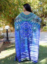 Bluish Geometric print party wear Silk Kaftan Beautiful Long Kaftan