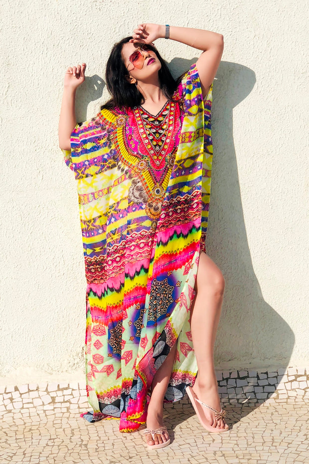 Full length caftan silk caftan Beach Wear Cover Up silk dress