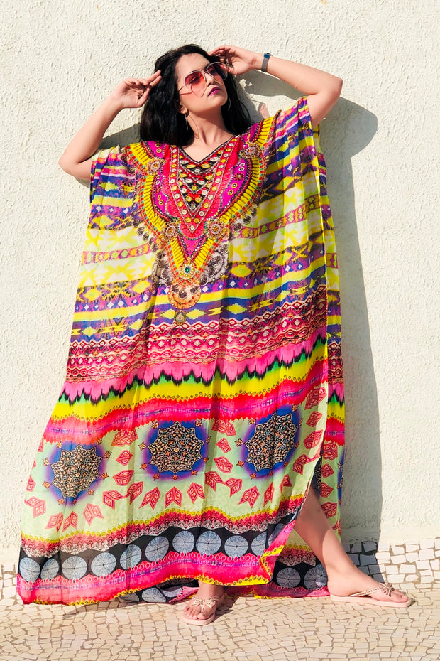 Full length caftan silk caftan Beach Wear Cover Up silk dress