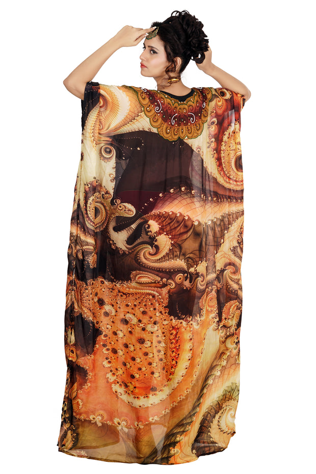 Round necked Long Silk kaftan with elegant and sober look