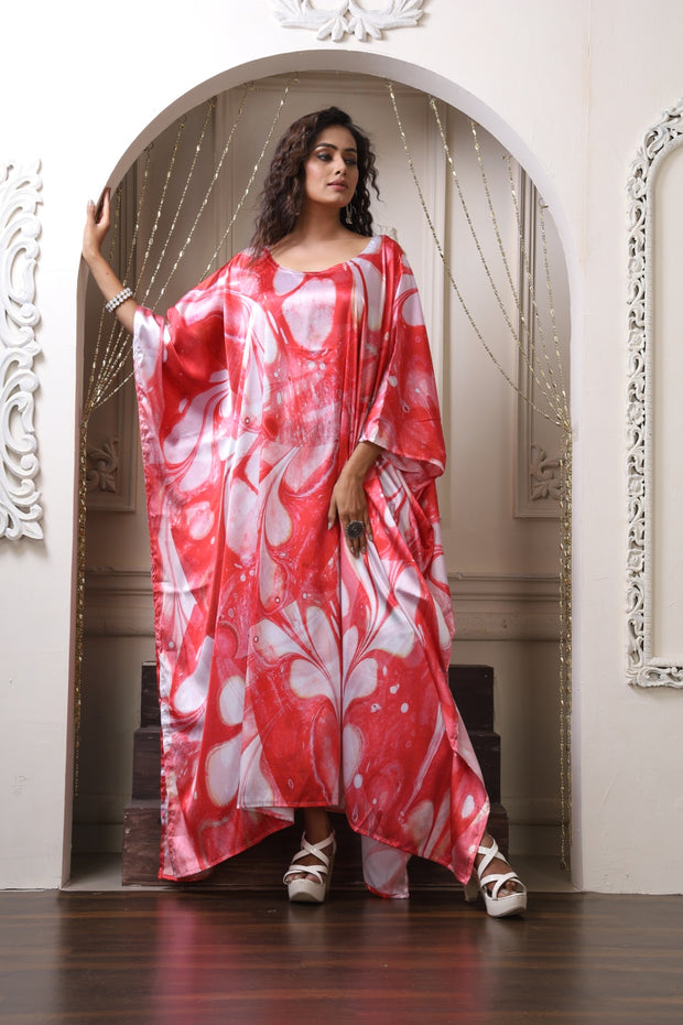 Vintage Silk Kaftan Full Length Red floral print Kaftan Beach Wear