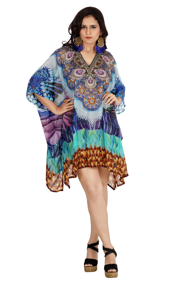 Silk Kaftan Tunic Beach Short Kaftan Coral Print V Neck Short Kaftan silk-kaftan-tunic-beach-short-kaftan-coral-print-v-neck-short-kaftan