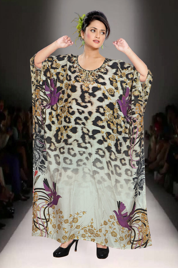 Handmade Silk kaftan long kaftan trendy Leopard Print kaftans