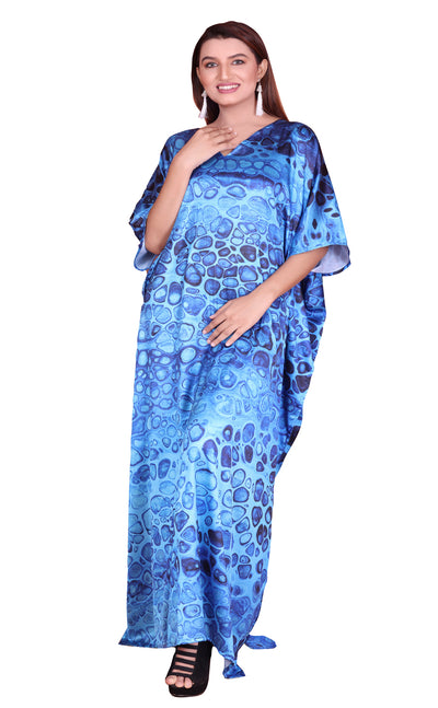 Printed Silk Kaftan blue Maxi Dress Print Kaftan Vacation Caftan