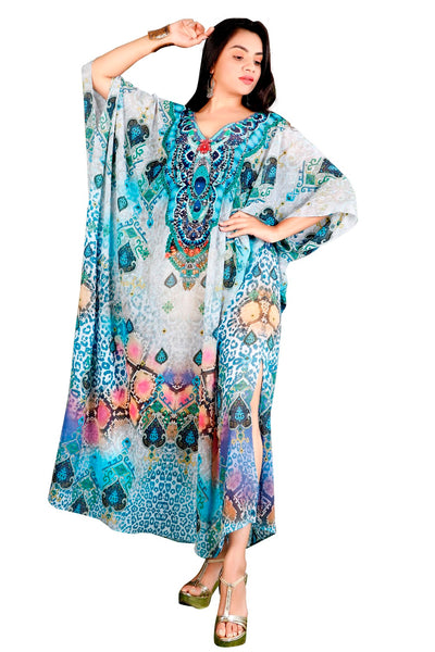 Animal Print Art on Kaftan with side splits kimono sleeves plus size kaftan