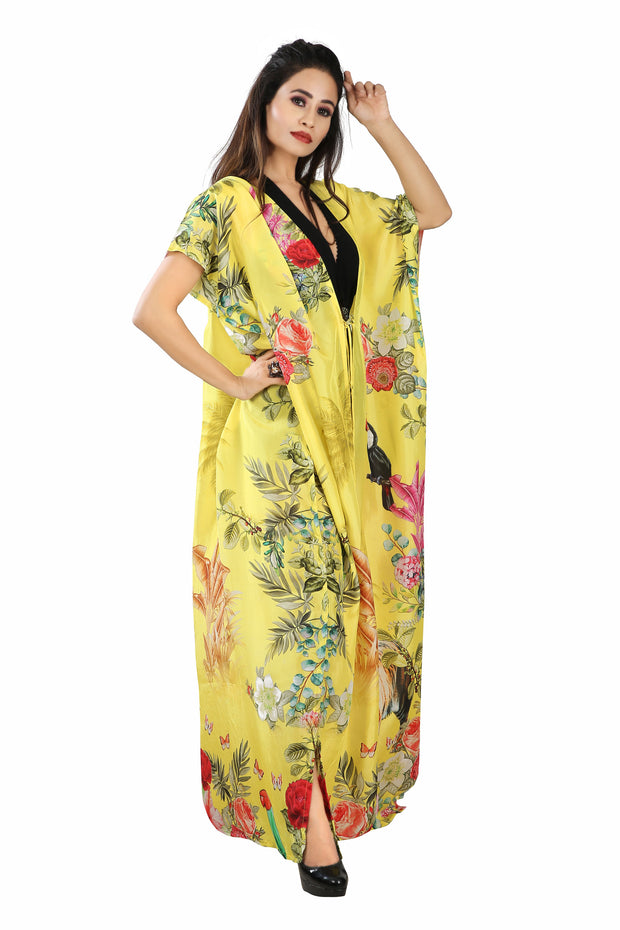Beach Kimono Cover-up with Animal floral print and belt to tighten