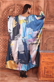 Blue Silk Dress Designer Kaftan Plus Size Vibrant Robe for Resort Wear