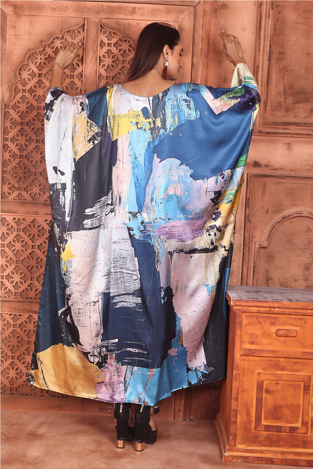 Blue Silk Dress Designer Kaftan Plus Size Vibrant Robe for Resort Wear