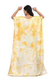 Yellow tie dye silk kaftan turmeric dyed kaftan style for ladies caftan