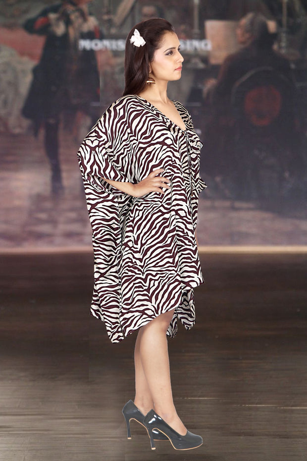 Zebra stripe short silk kaftan beautiful designer caftan dress for women