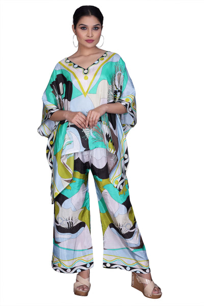 Silk Kaftan top silk pants two piece caftan elegant co-ord set for womens