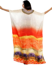 Over sized Long Kaftan with Sunset Colours and Digital Print kaftan vacation beach outfits
