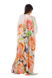 Lovely Roses and Petals Designed long Silk Kaftan styled with side bottom splits