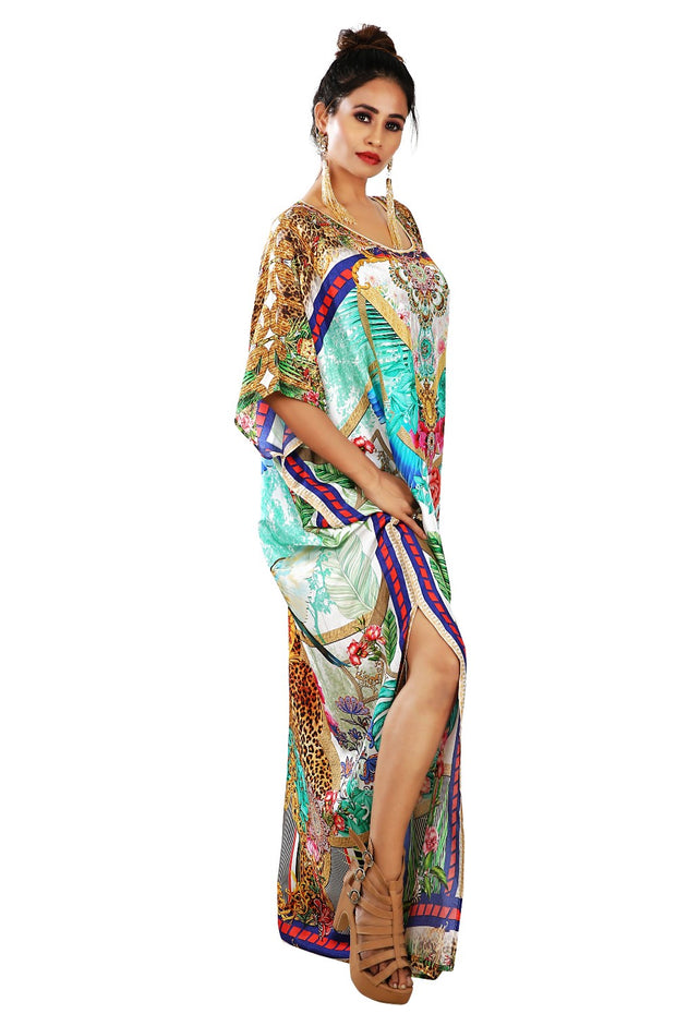 Stylish animal print kaftan Beach wear silk kaftan