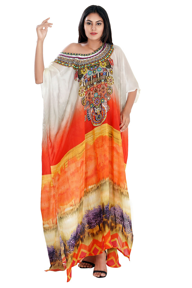 Over sized Long Kaftan with Sunset Colours and Digital Print kaftan vacation beach outfits