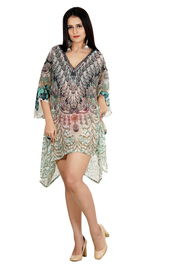 Beach Style Floral Print Splits at the sides to style short kaftan