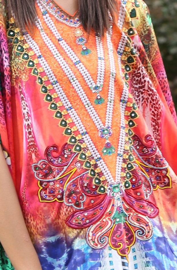 Full length kaftan for short women cruise wear kaftan embroidered kaftan heavily embellished kaftan
