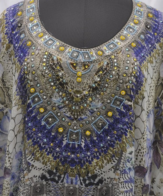 Heavily embellished kaftan 100% silk dress silk beach cover up buy kaftan online bikini kaftan for short women