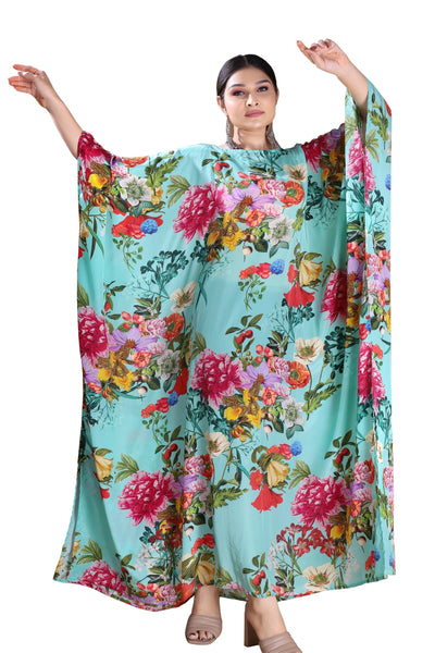 Enchanting Emerald: Luxurious Green Silk Caftan for Women