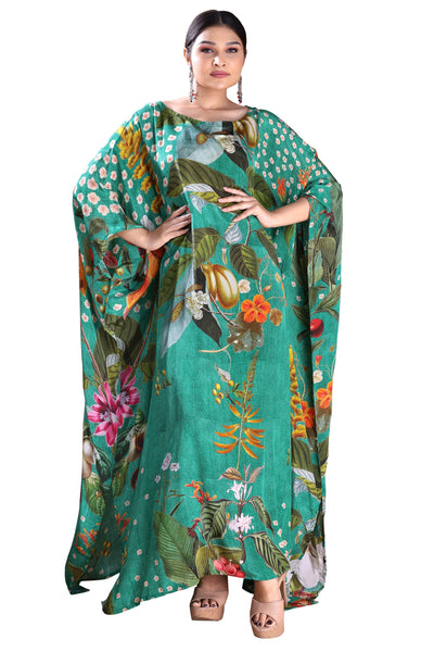 Serene Splendor: Green Silk Kaftan for a Timeless Look