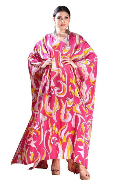 Sophisticated Elegance: V-Neck Silk Caftan for a Timeless Look