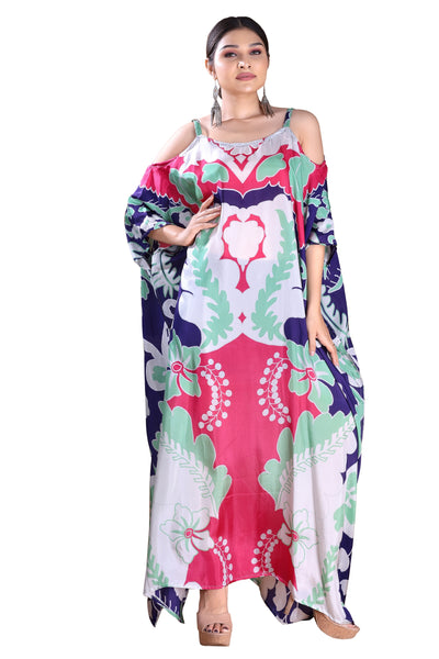 Effortlessly Chic: Cold Shoulder Silk Caftan for a Luxurious Look
