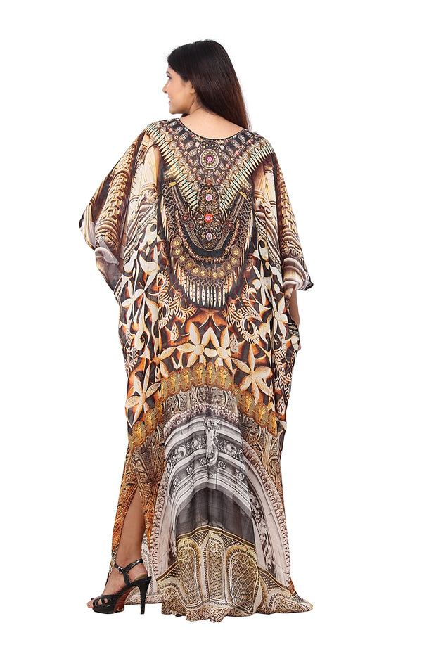 Embossed Artistic Tribal Geometric Printed Maxi style Silk kaftans
