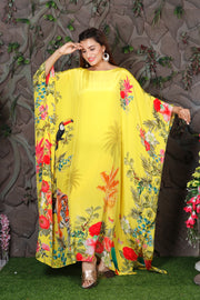 Animal Print Silk Kaftan Maxi Dress For Women Yellow Silk Caftan Top