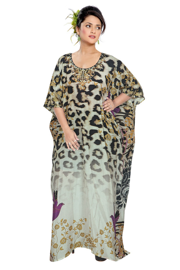 Handmade Silk kaftan long kaftan trendy Leopard Print kaftans