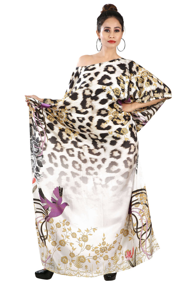 Boat neck Maxi Dress beautiful Plus Size Animal Print kaftan silk dress