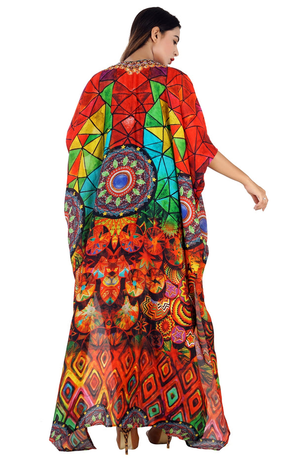 Baleares Print of Long Silk Kaftans Maxi Style with Cuts at the Side